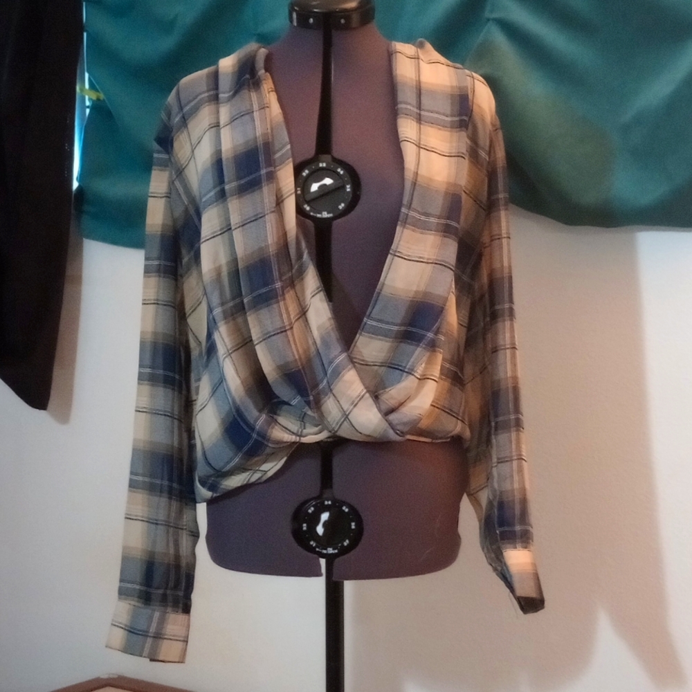 Sheer supplice plaid Long Sleeve Shirt